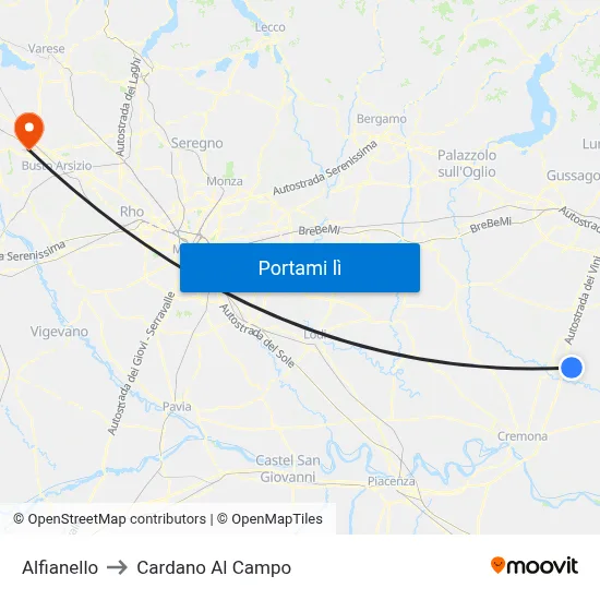 Alfianello to Cardano Al Campo map