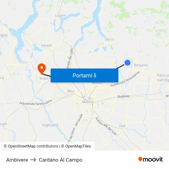 Ambivere to Cardano Al Campo map