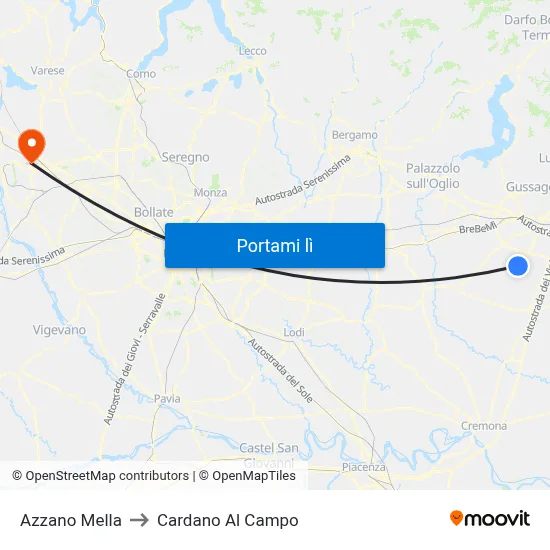 Azzano Mella to Cardano Al Campo map