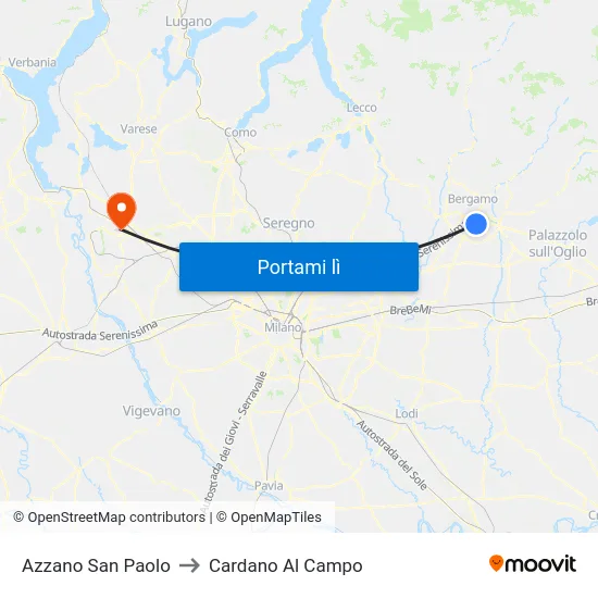 Azzano San Paolo to Cardano Al Campo map