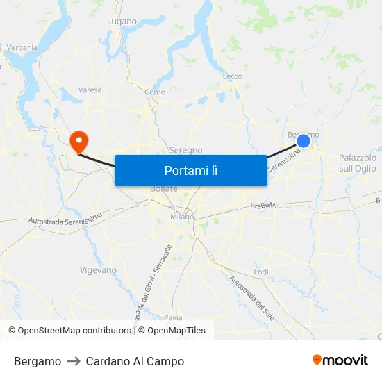 Bergamo to Cardano Al Campo map