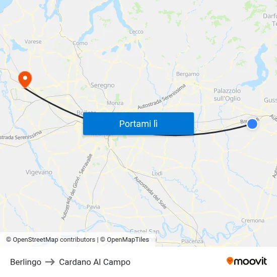 Berlingo to Cardano Al Campo map
