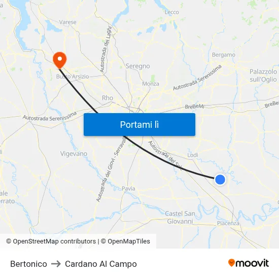Bertonico to Cardano Al Campo map