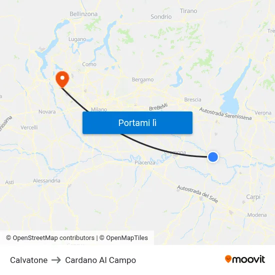 Calvatone to Cardano Al Campo map