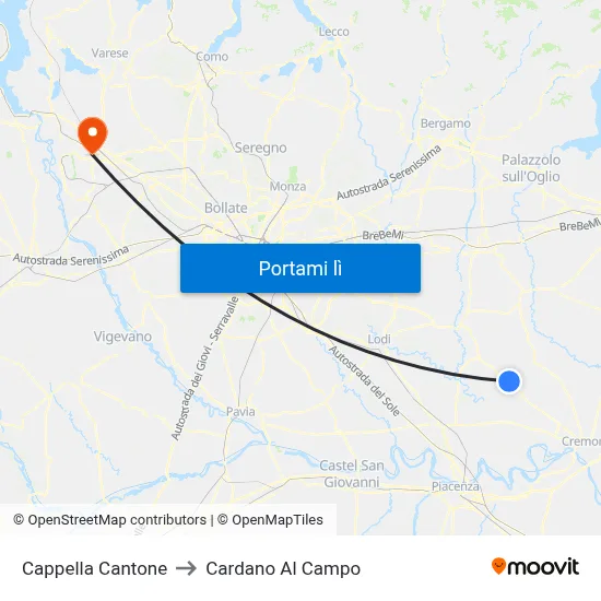 Cappella Cantone to Cardano Al Campo map