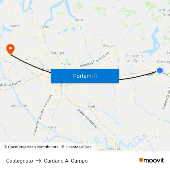 Castegnato to Cardano Al Campo map
