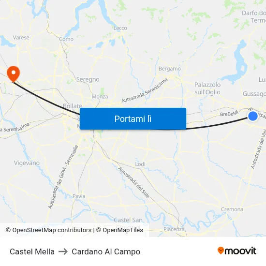 Castel Mella to Cardano Al Campo map