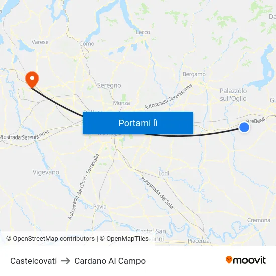Castelcovati to Cardano Al Campo map