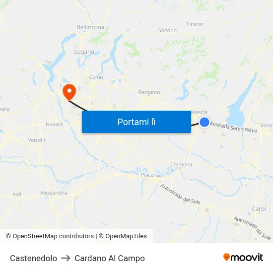 Castenedolo to Cardano Al Campo map