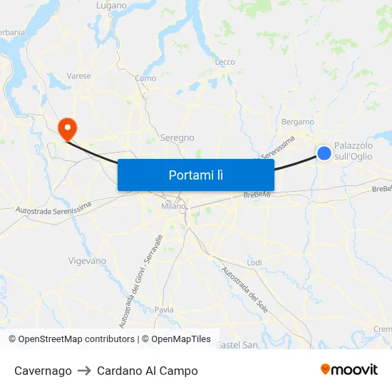 Cavernago to Cardano Al Campo map