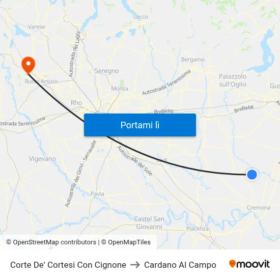 Corte De' Cortesi Con Cignone to Cardano Al Campo map