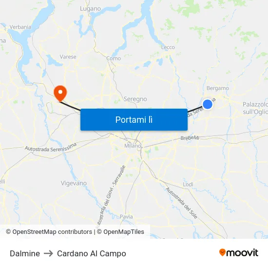 Dalmine to Cardano Al Campo map
