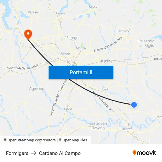 Formigara to Cardano Al Campo map