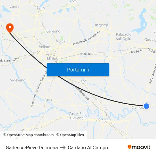 Gadesco-Pieve Delmona to Cardano Al Campo map