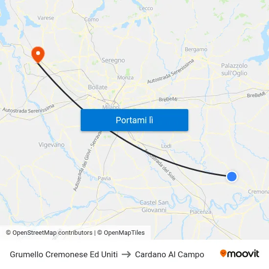 Grumello Cremonese Ed Uniti to Cardano Al Campo map