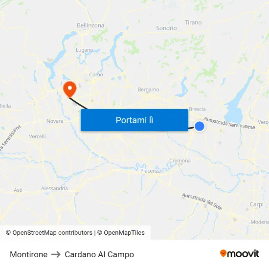 Montirone to Cardano Al Campo map