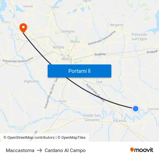Maccastorna to Cardano Al Campo map