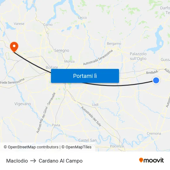 Maclodio to Cardano Al Campo map