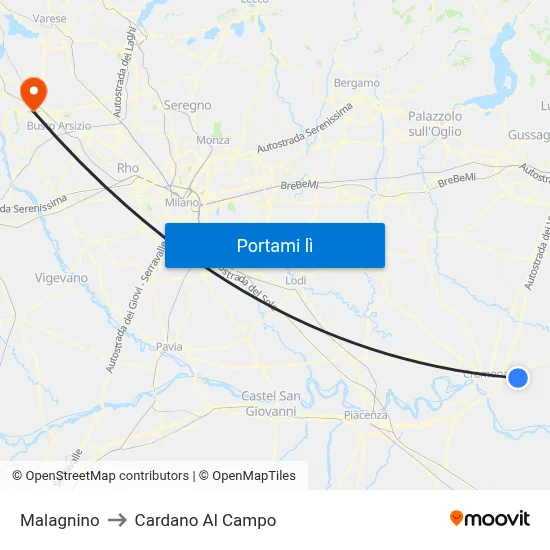 Malagnino to Cardano Al Campo map