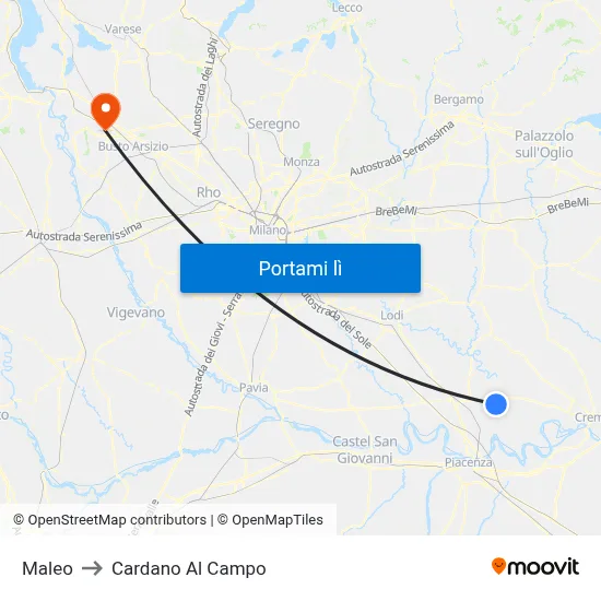 Maleo to Cardano Al Campo map