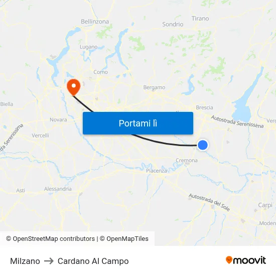 Milzano to Cardano Al Campo map