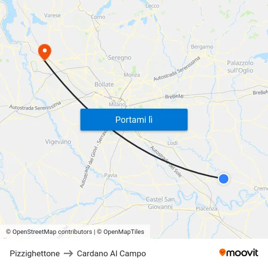 Pizzighettone to Cardano Al Campo map