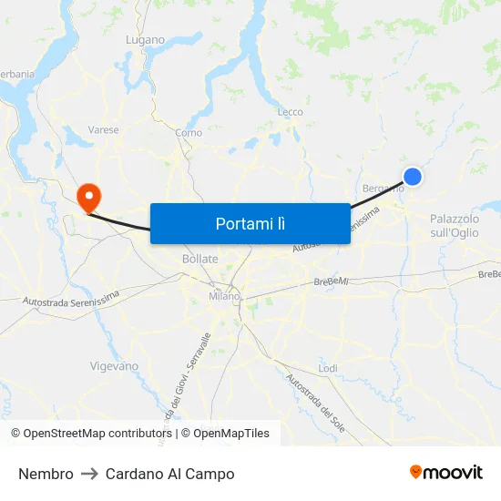 Nembro to Cardano Al Campo map