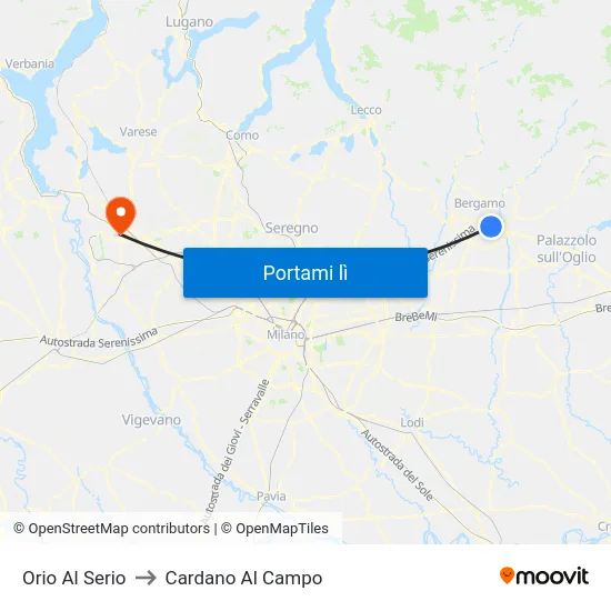 Orio Al Serio to Cardano Al Campo map