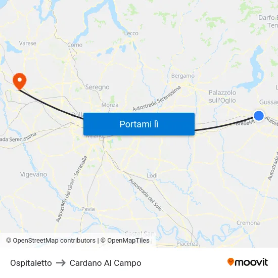 Ospitaletto to Cardano Al Campo map