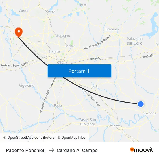 Paderno Ponchielli to Cardano Al Campo map