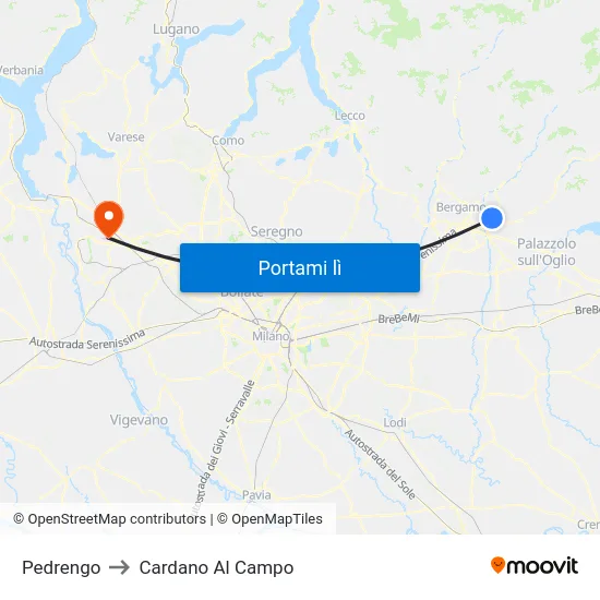 Pedrengo to Cardano Al Campo map