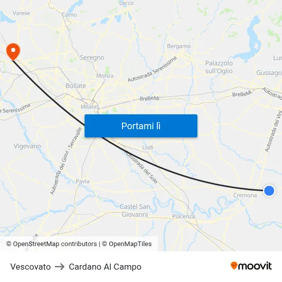 Vescovato to Cardano Al Campo map