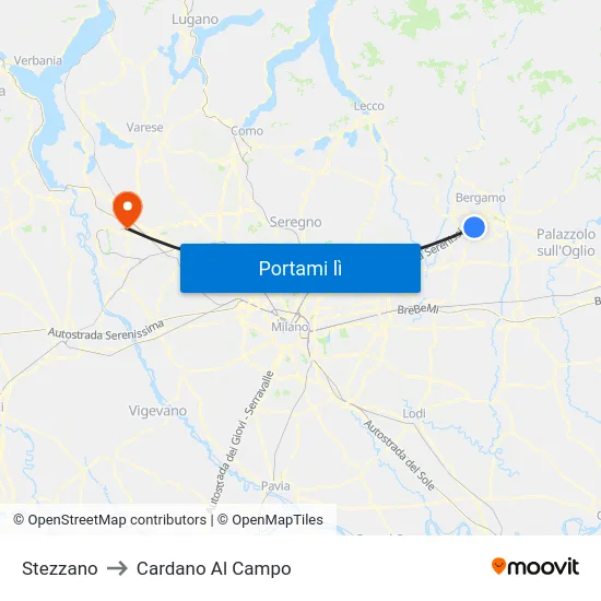 Stezzano to Cardano Al Campo map