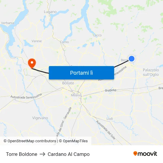 Torre Boldone to Cardano Al Campo map