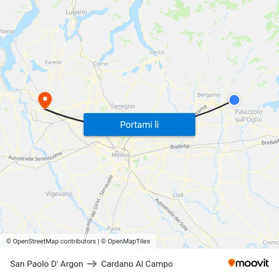 San Paolo D' Argon to Cardano Al Campo map