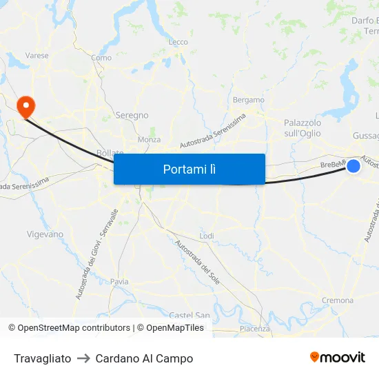 Travagliato to Cardano Al Campo map
