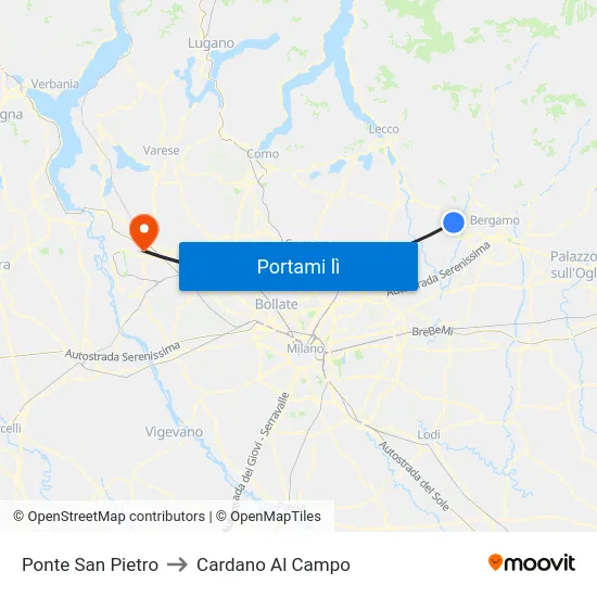 Ponte San Pietro to Cardano Al Campo map