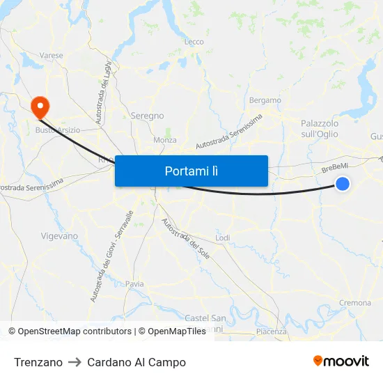 Trenzano to Cardano Al Campo map