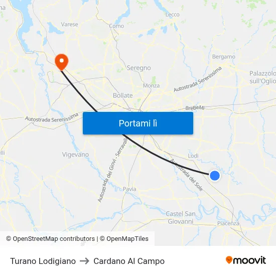Turano Lodigiano to Cardano Al Campo map