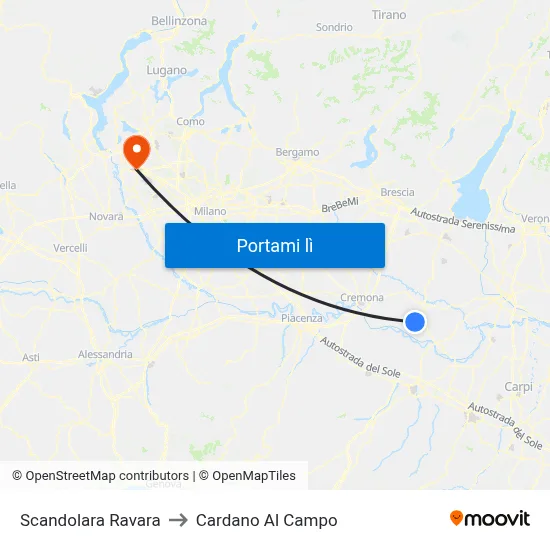 Scandolara Ravara to Cardano Al Campo map