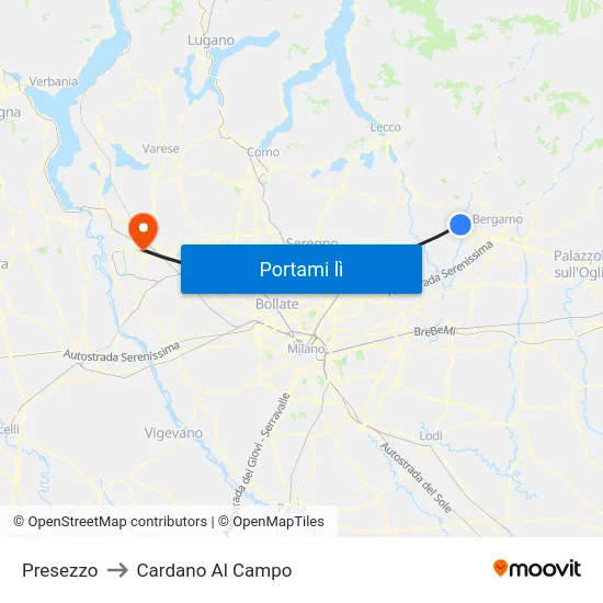 Presezzo to Cardano Al Campo map