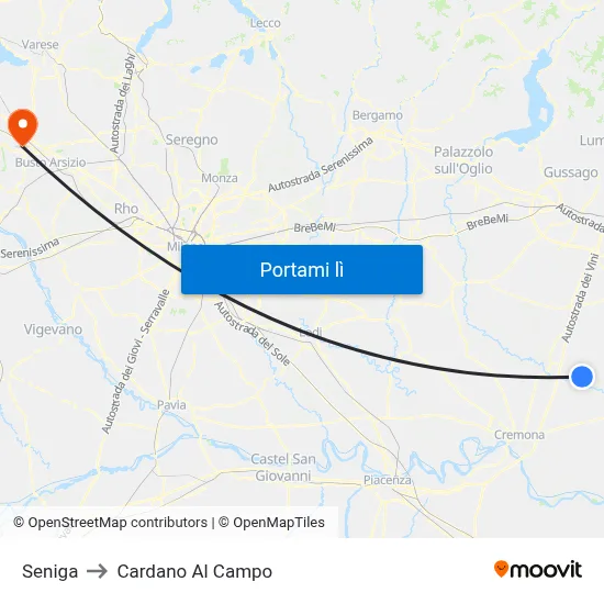 Seniga to Cardano Al Campo map