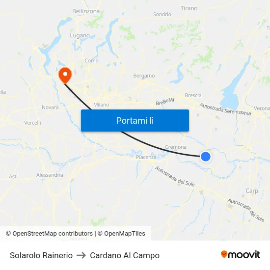 Solarolo Rainerio to Cardano Al Campo map