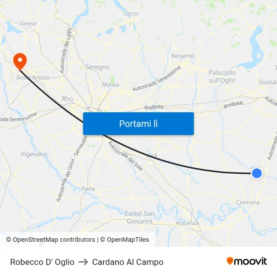 Robecco D' Oglio to Cardano Al Campo map