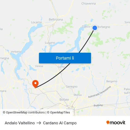 Andalo Valtellino to Cardano Al Campo map