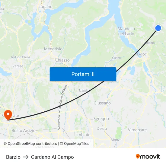 Barzio to Cardano Al Campo map