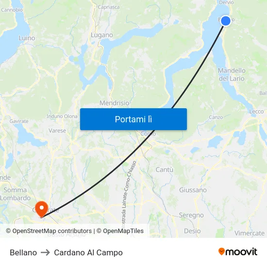 Bellano to Cardano Al Campo map