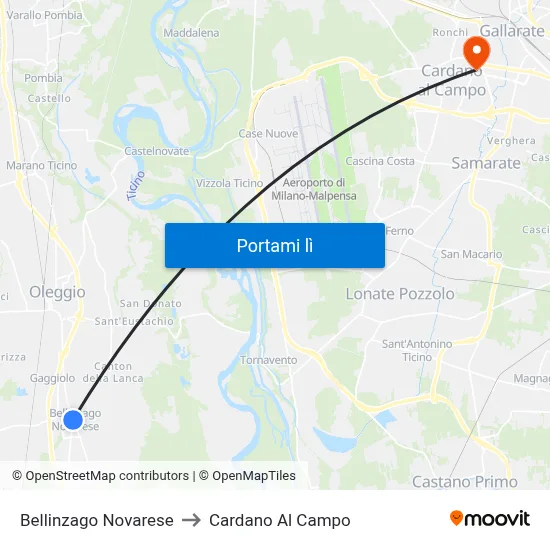 Bellinzago Novarese to Cardano Al Campo map
