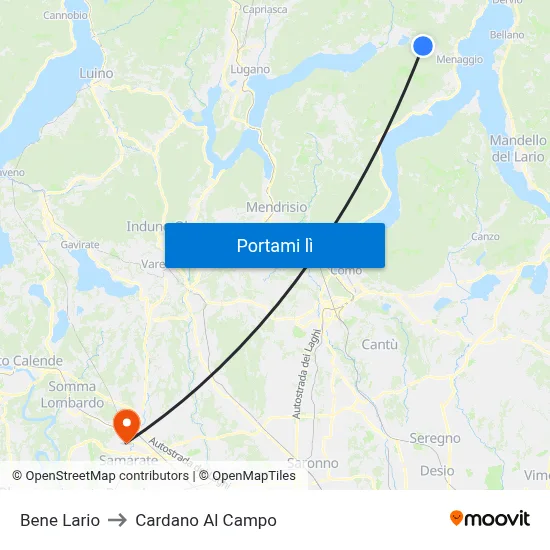 Bene Lario to Cardano Al Campo map