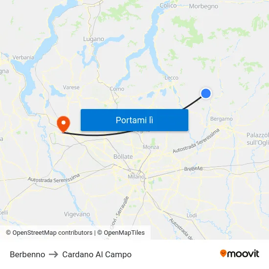 Berbenno to Cardano Al Campo map